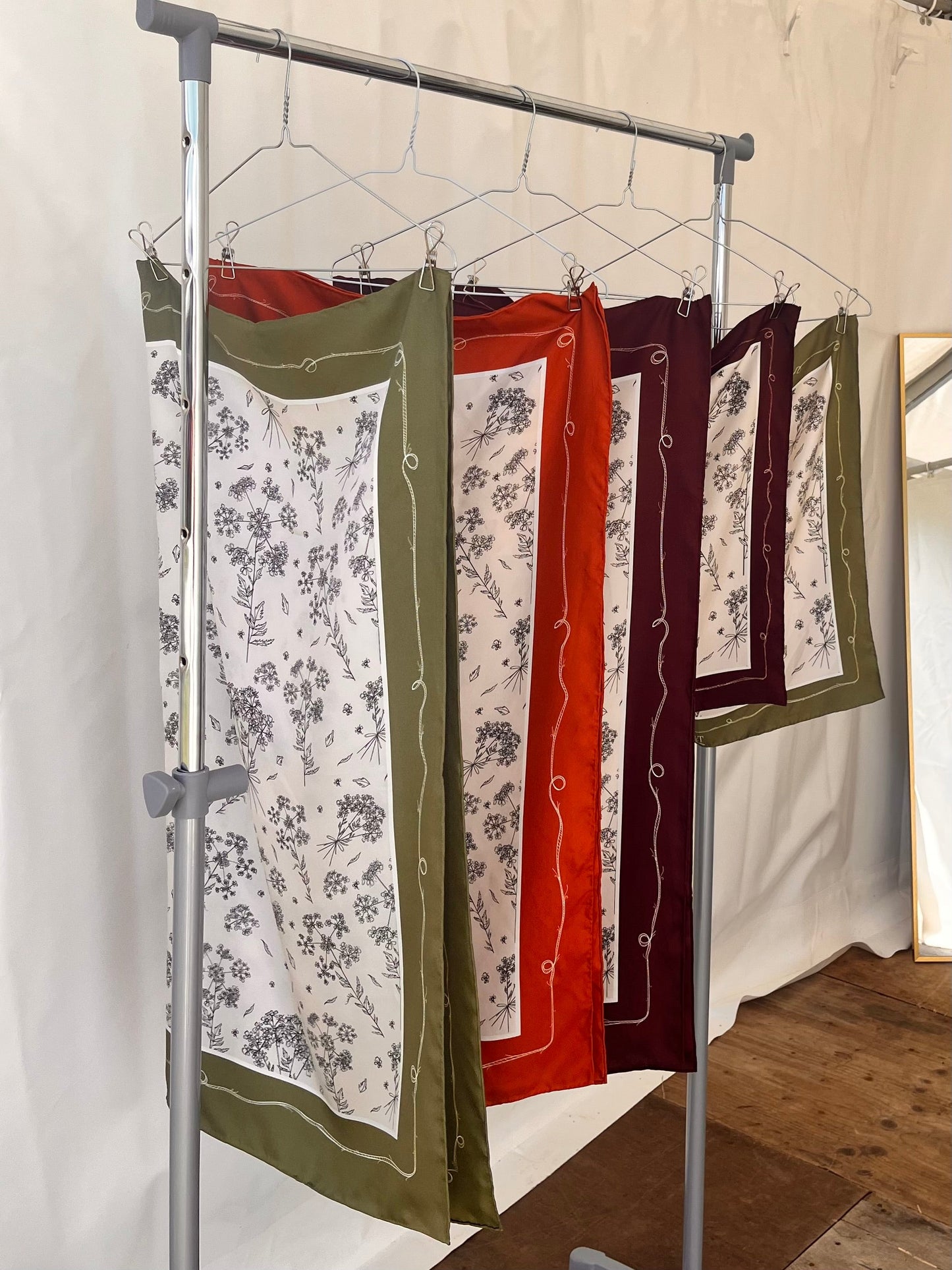 Evergreen Cow Parsley Scarf (Small) - 100% Silk
