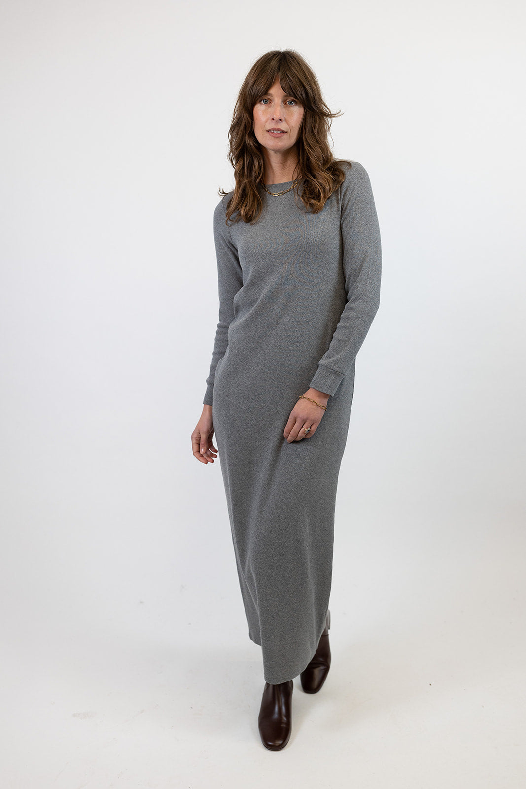 Lydia Organic Cotton Rib Charcoal Dress