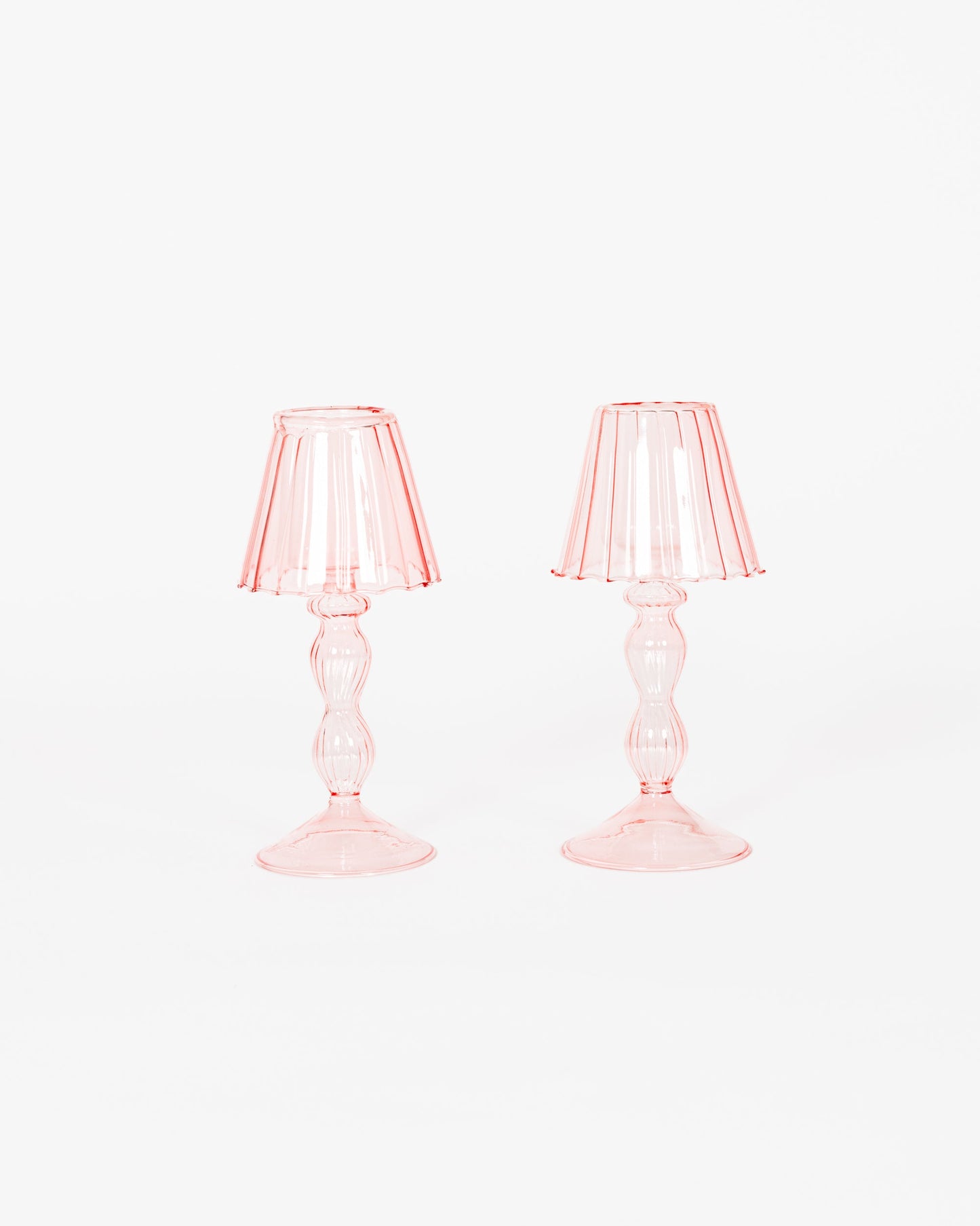 Pink Glass Lantern Tea Light Holder - Set of 2