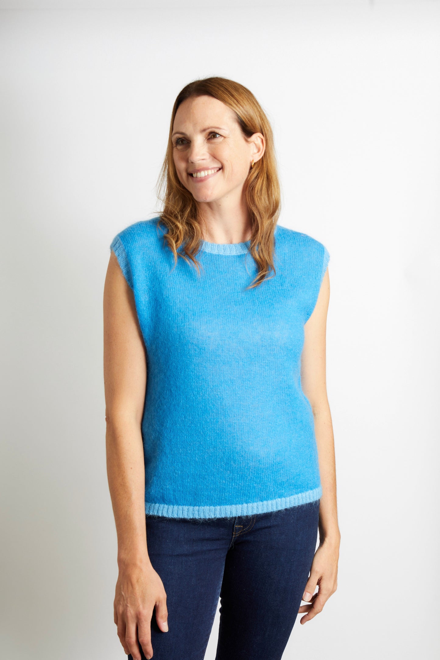Mollie Knitted Tank Top - Emerald Green with Turquoise Trim