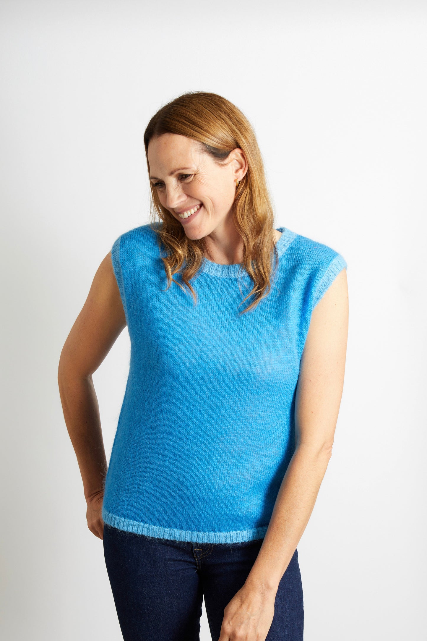 Mollie Knitted Tank Top - Emerald Green with Turquoise Trim