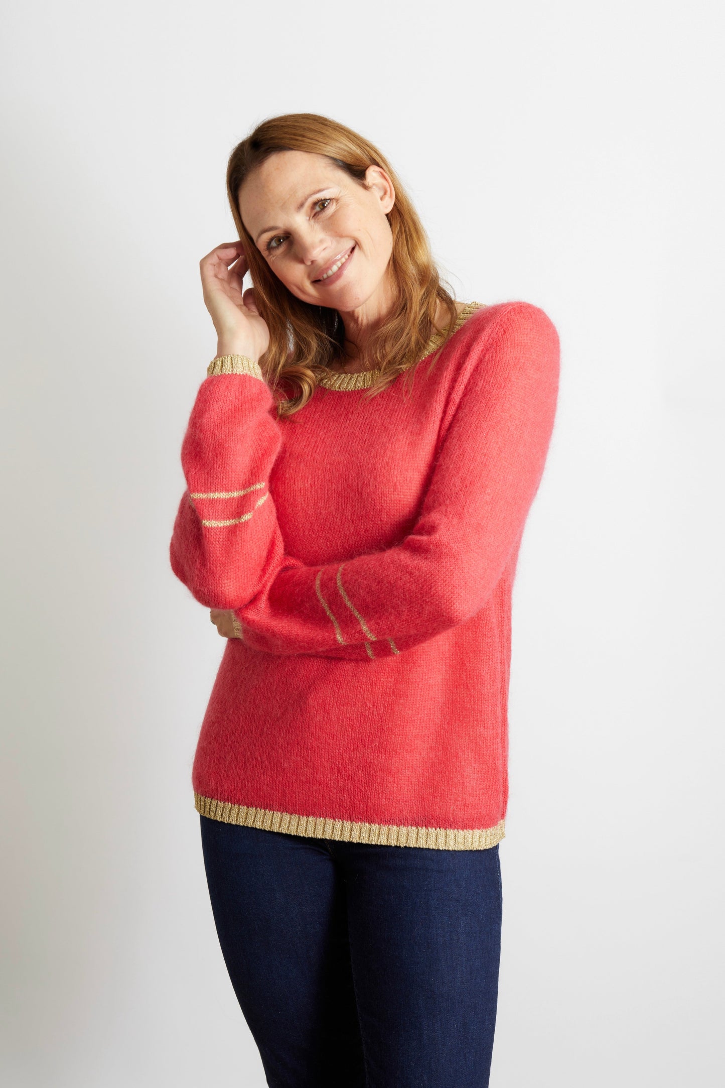 Lottie Jumper with Gold Sparkle Lurex Trim - Teal Blue