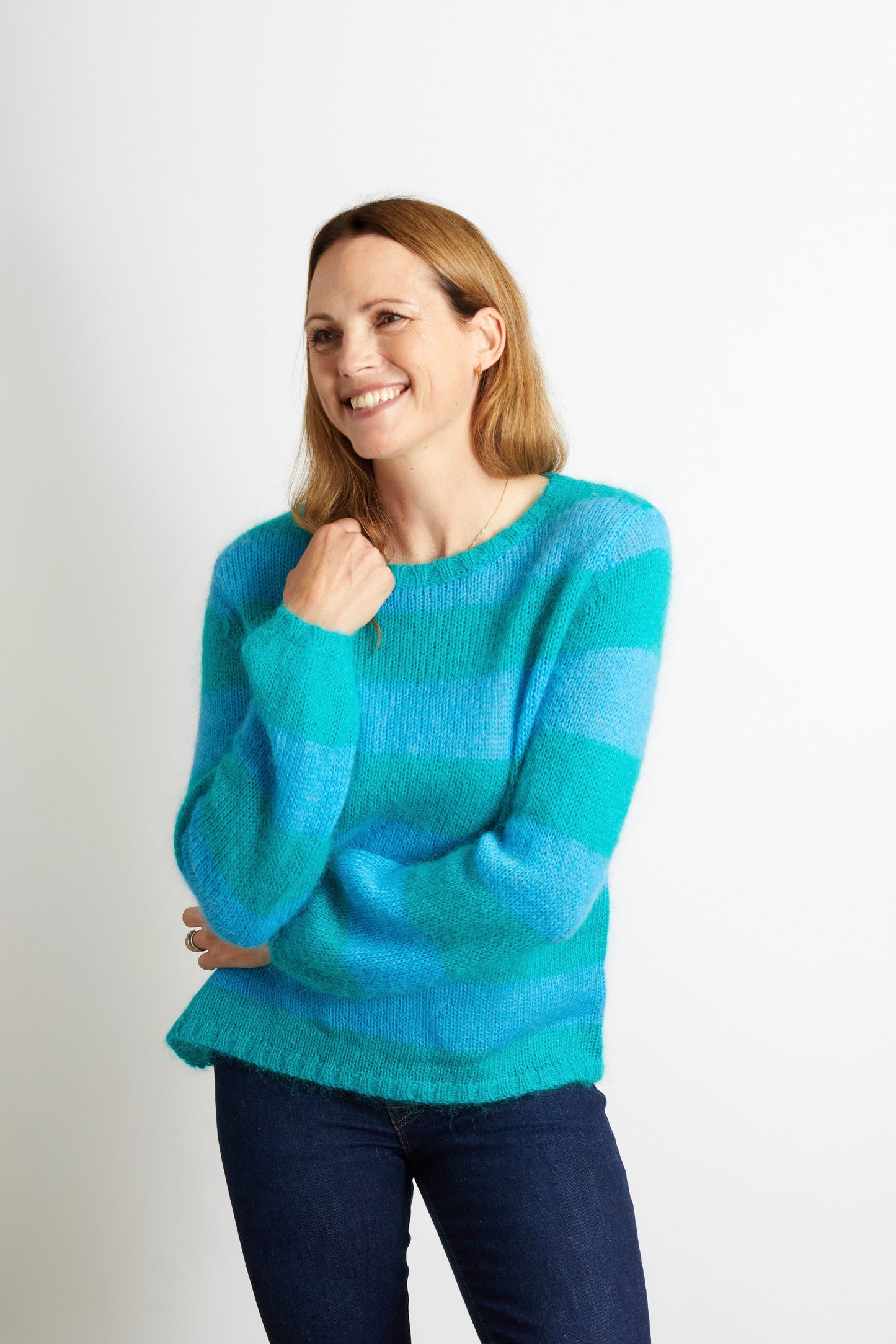 Sasha Chunky Knit Striped Jumper - Orange and Navy Blue