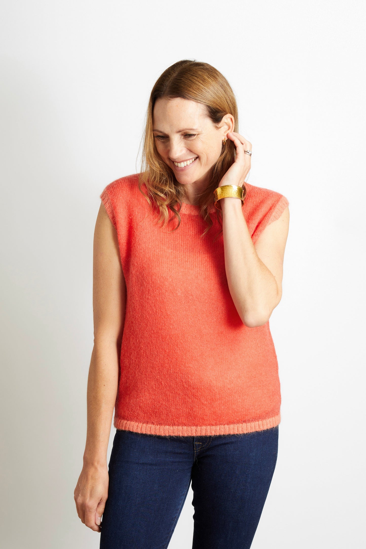 Mollie Knitted Tank Top - Emerald Green with Turquoise Trim