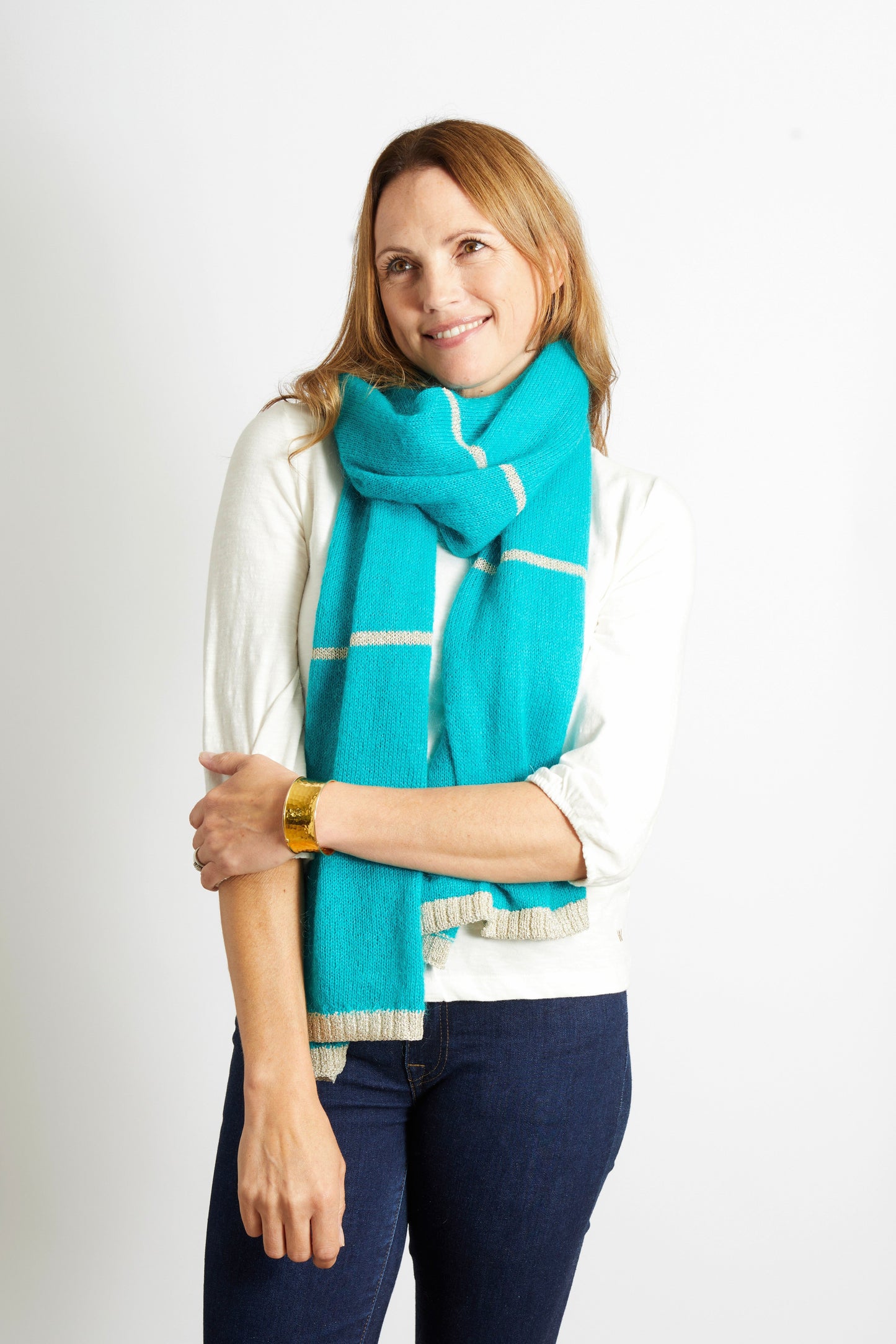 Harriet Scarf with Gold Sparkle Lurex Trim - Orange