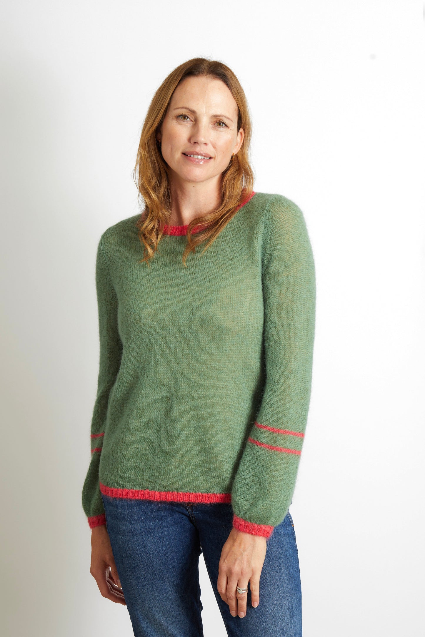 Lottie Jumper with Contrast Colour Trim - Navy Blue with Orange Stripe