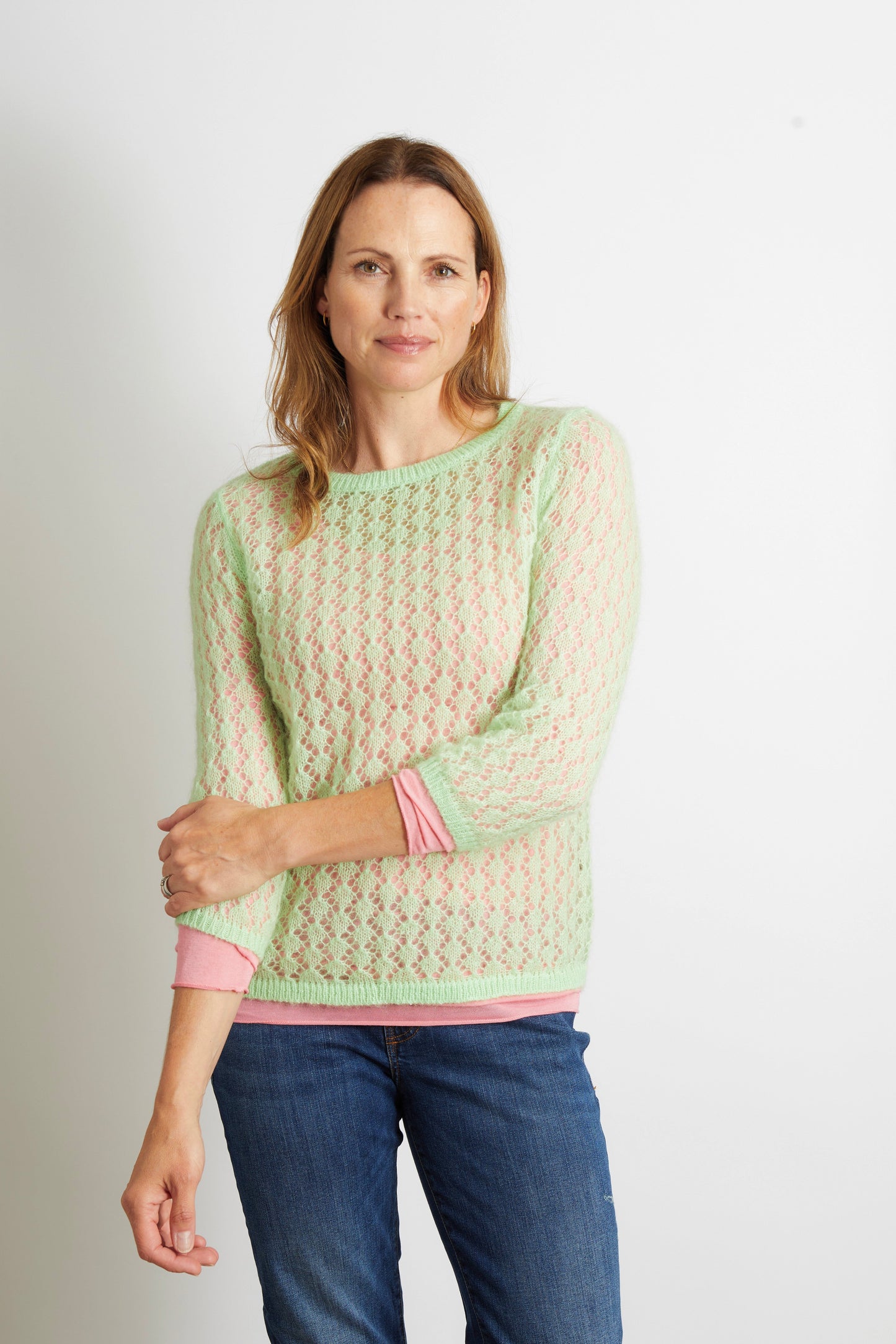 Olivia Pointelle Knit Ladies Jumper with Full Sleeve - Navy Blue