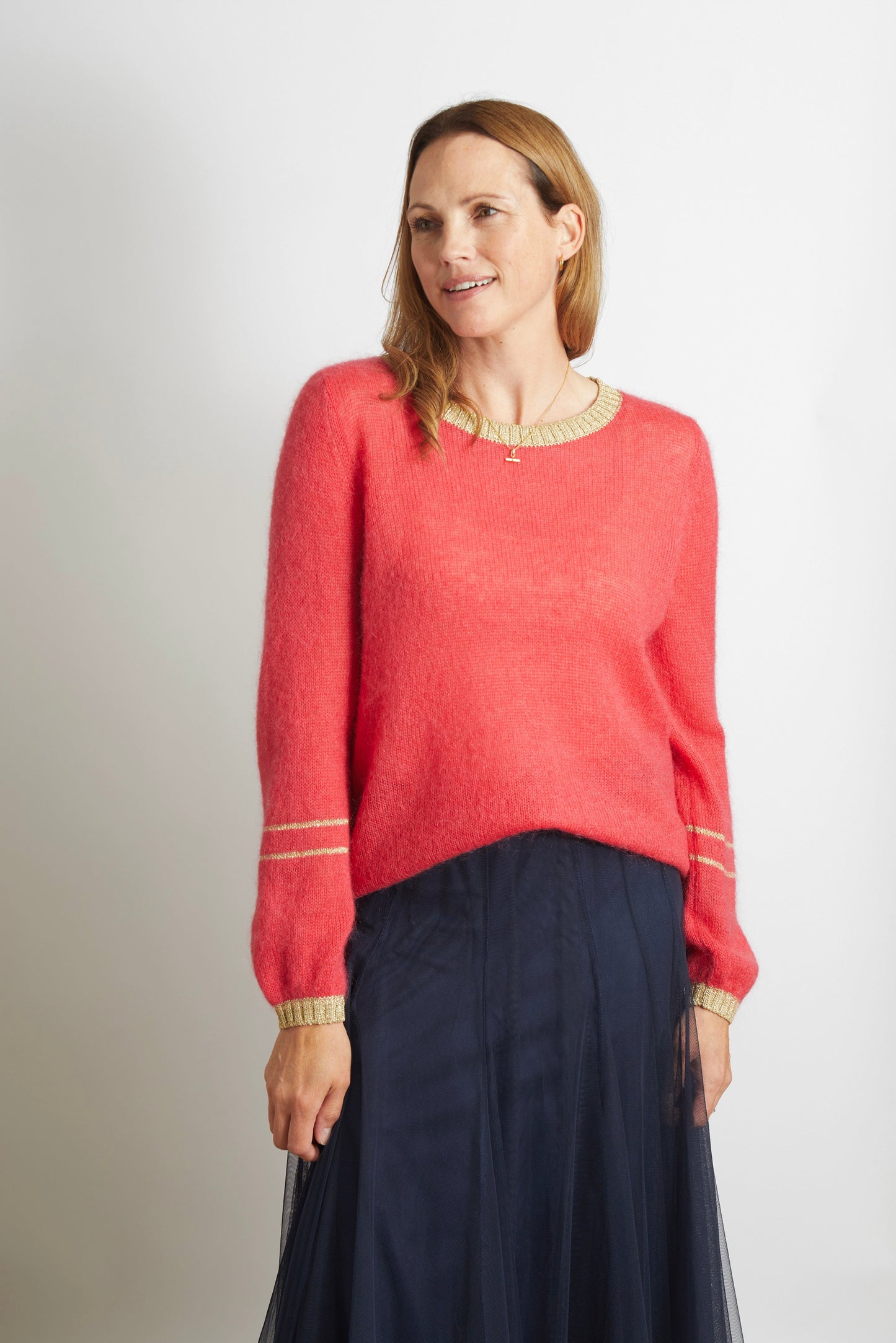 Lottie Jumper with Gold Sparkle Lurex Trim - Teal Blue