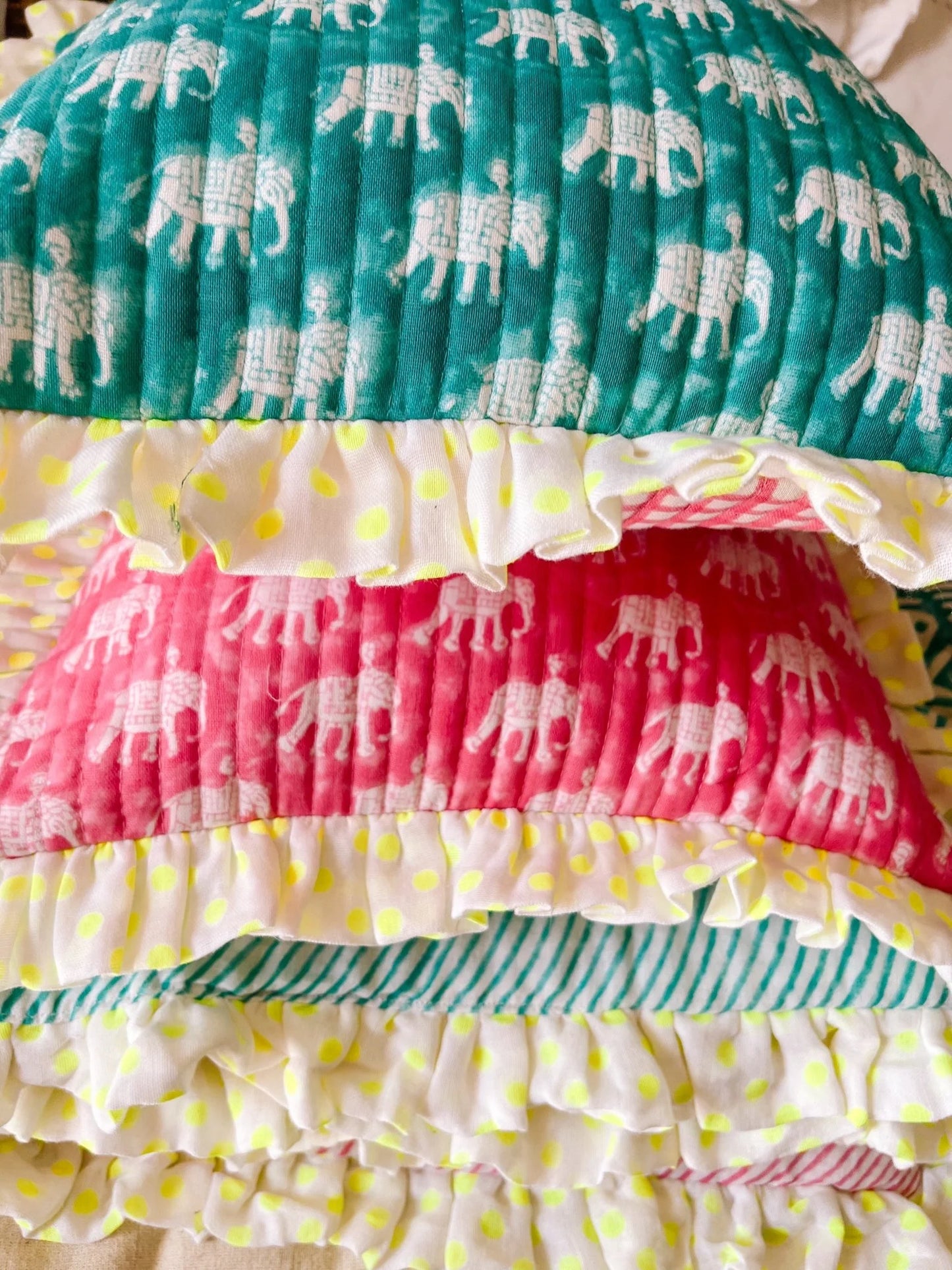 BABY ESTHA QUILTED RUFFLE CUSHION | TURQUOISE