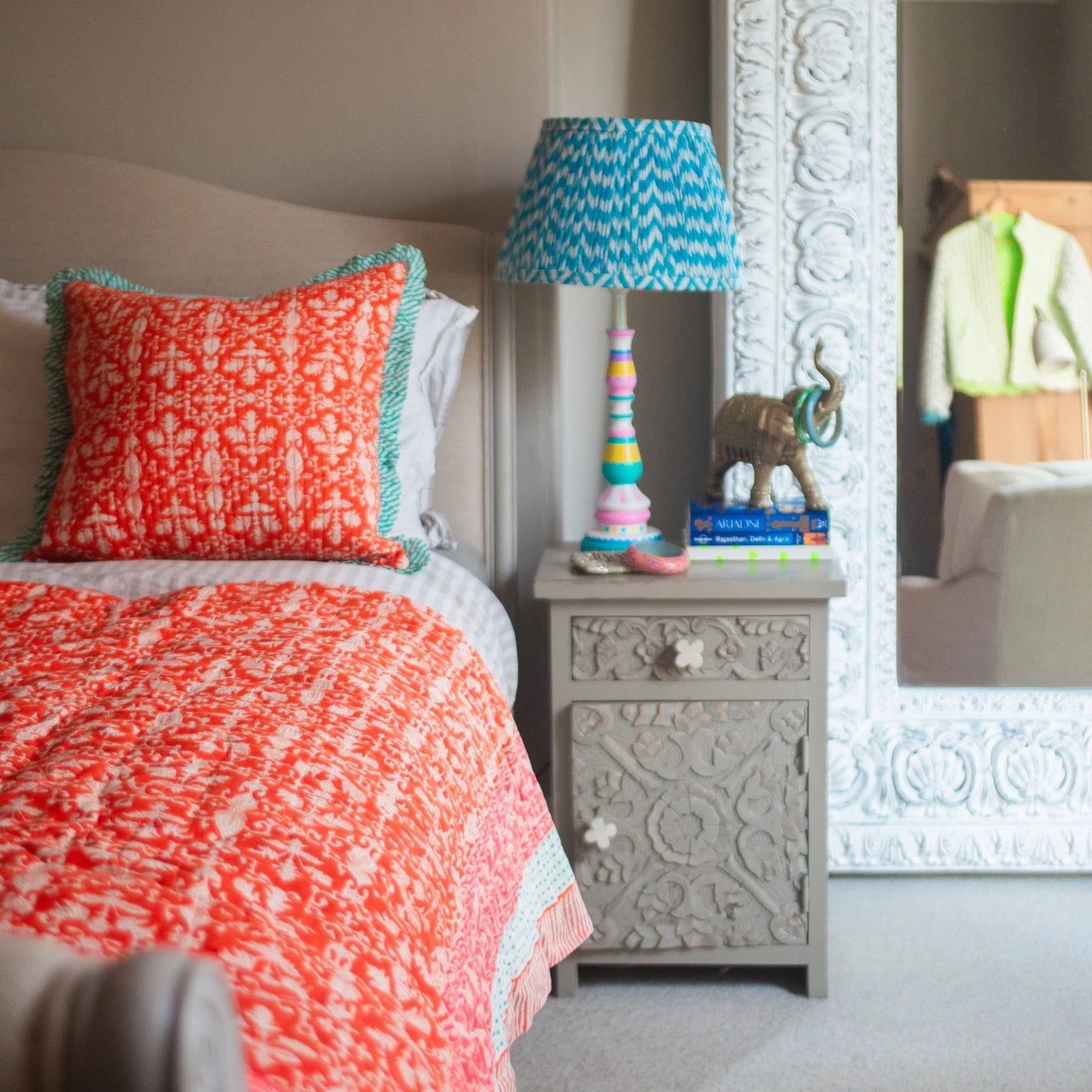 BLOCK PRINT HEIRLOOM QUILT | PALATIAL CORAL - King Size