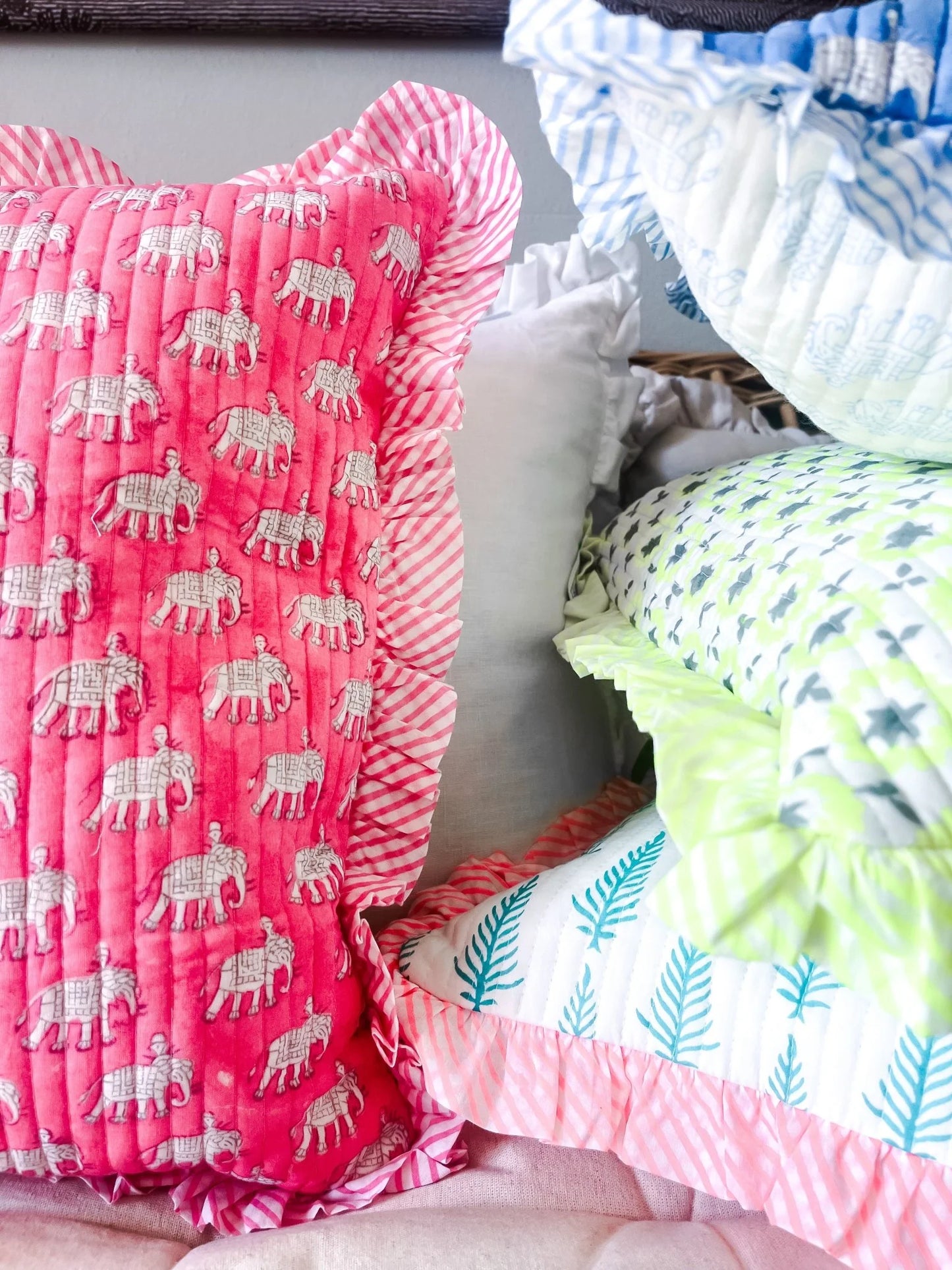 QUILTED RUFFLE CUSHION | ESTHA IN NEON