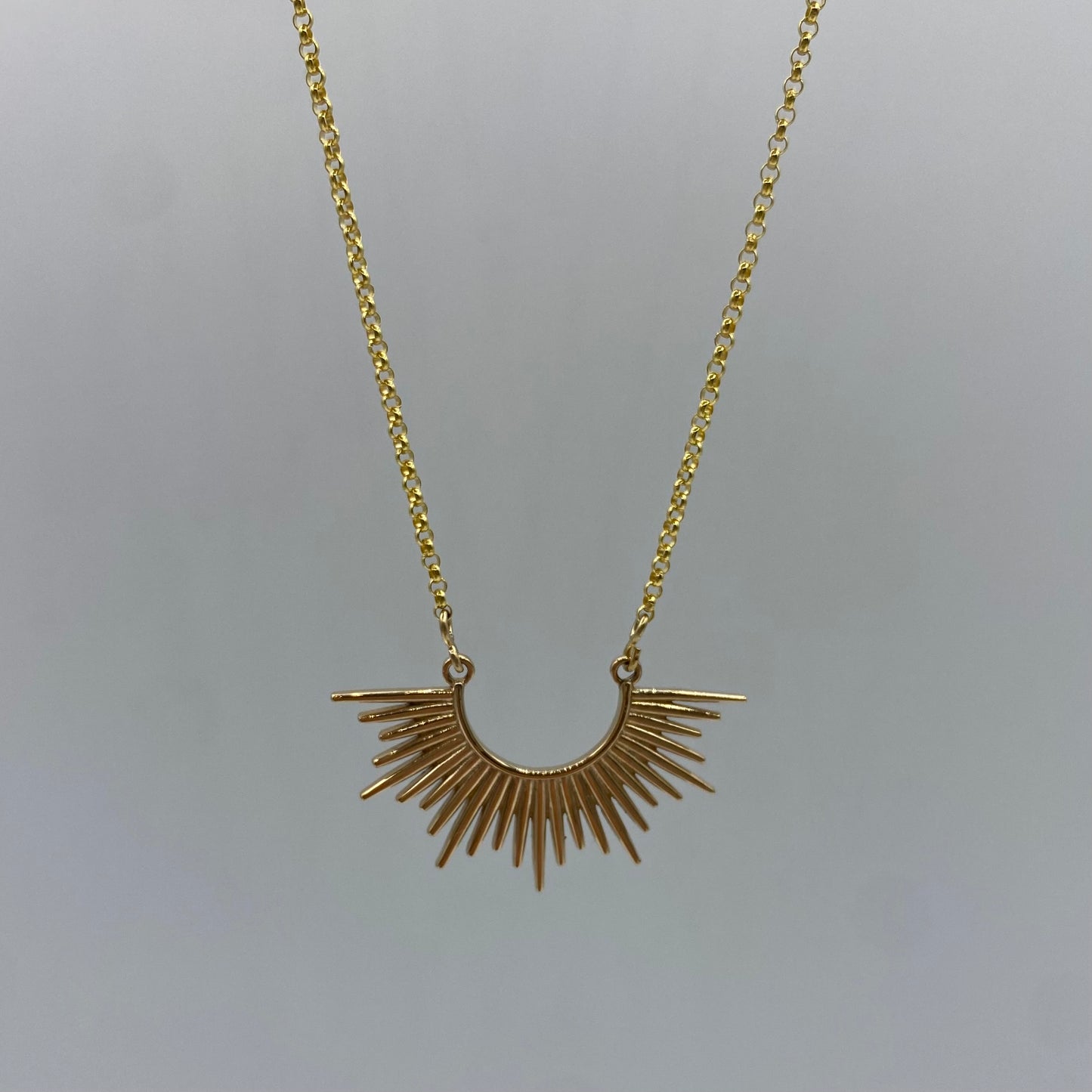 Gold filled chain with bronze sunburst pendant neckalce