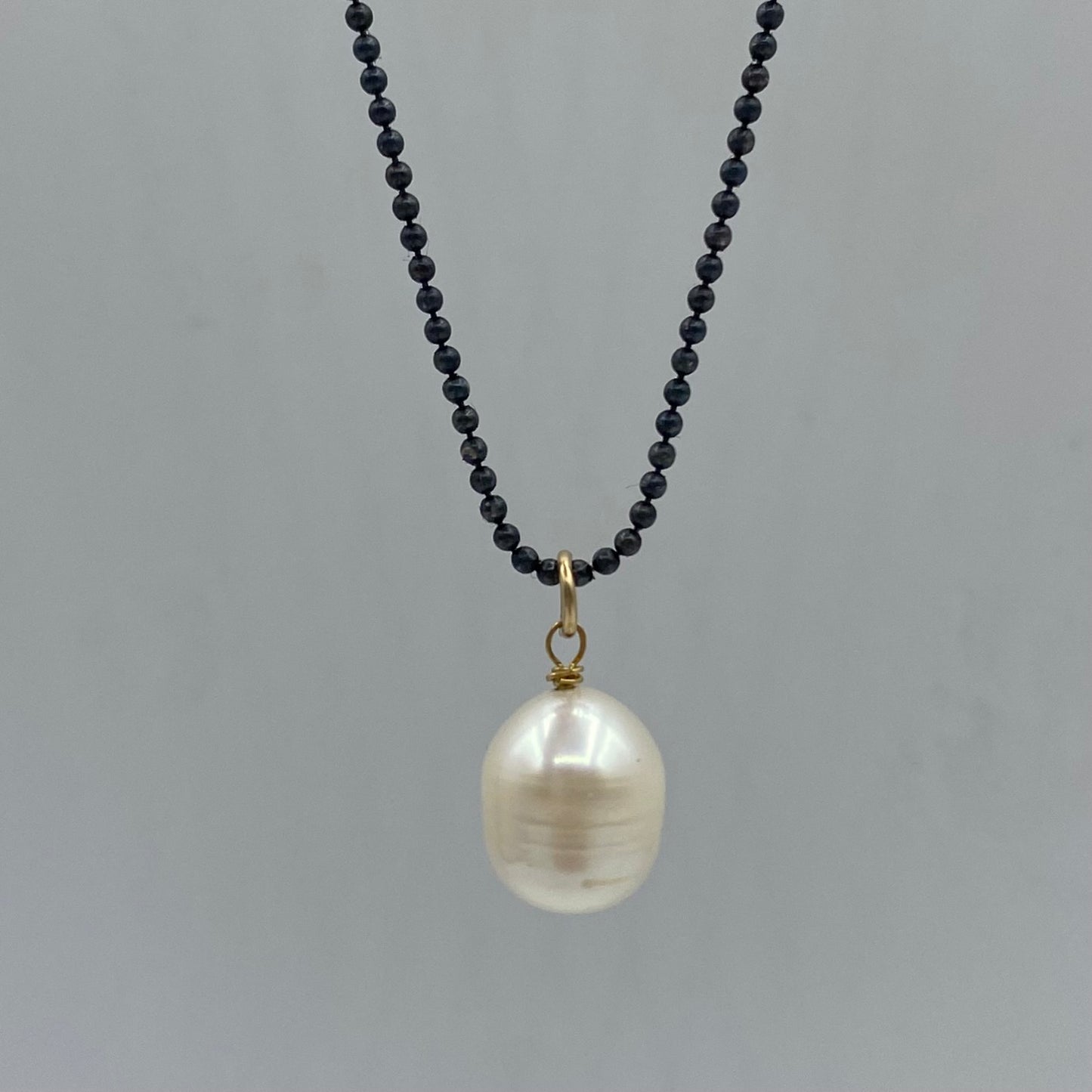 Black oxidised sillver necklace with gold filled beads and pearls