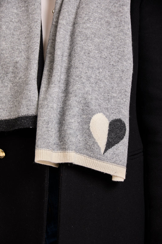 Evie cashmere plain knit scarf with intarsia heart detail