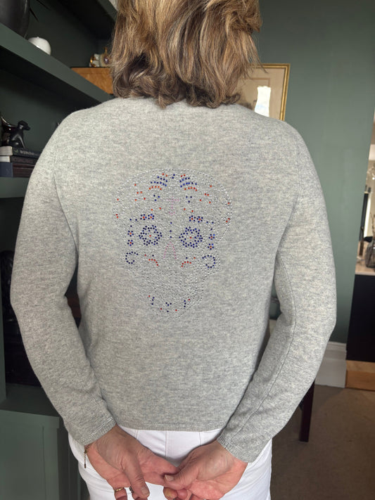 ONLY ONE LEFT - Grey boxy crew neck with "Day of the Dead" diamante back