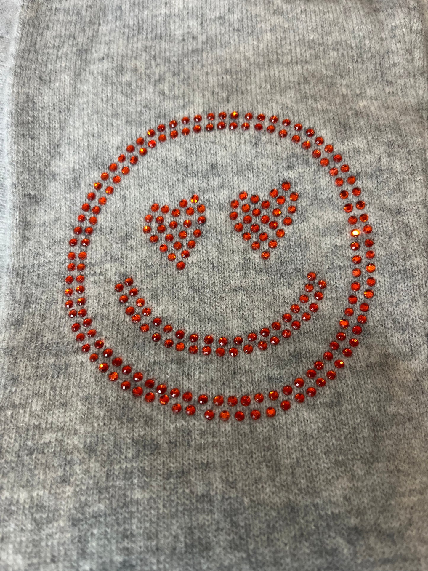 ONLY TWO LEFT - Grey boxy crew neck with orange diamante smiley face elbow patches