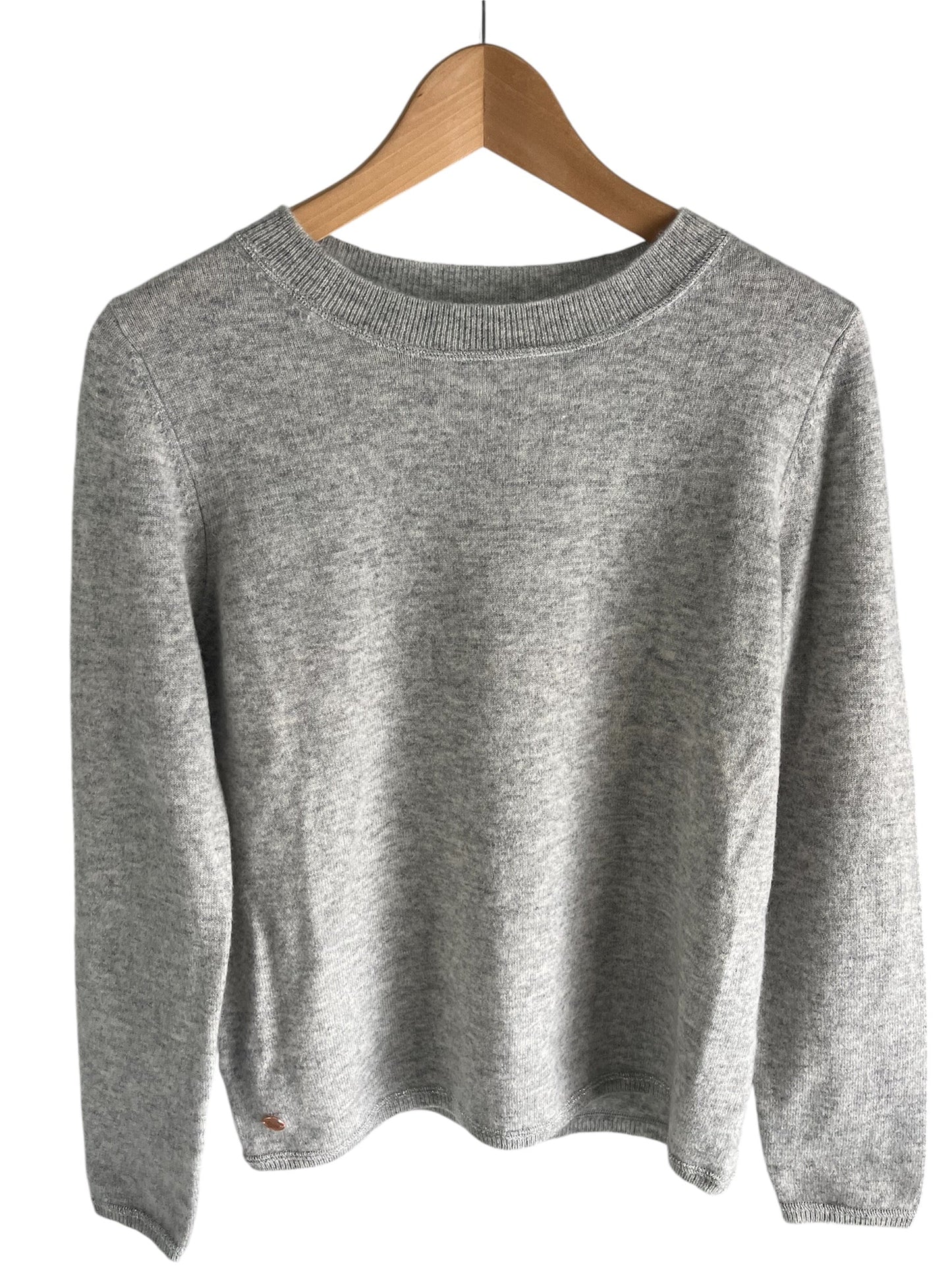 ONLY TWO LEFT - Grey boxy crew neck with orange diamante smiley face elbow patches