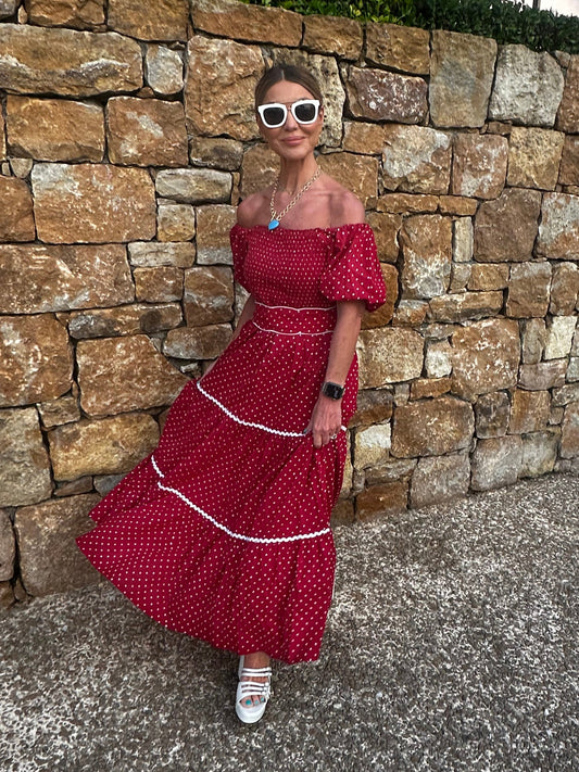 'HONOUR' DRESS IN RED DOT