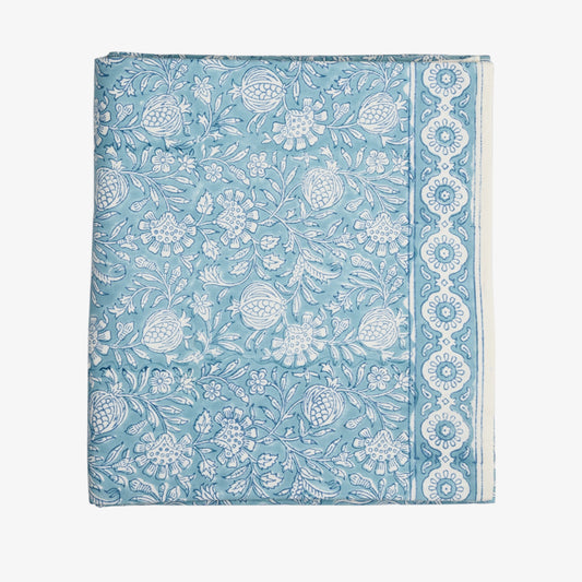 Sky Blue Block Printed Pomegranate Tablecloth