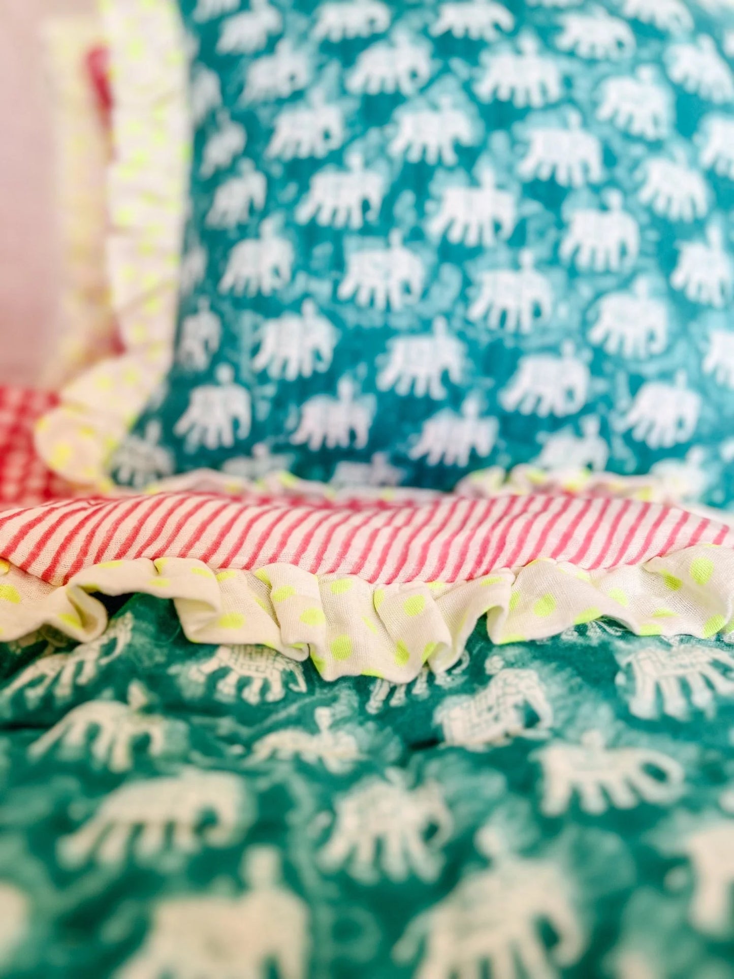 BABY ESTHA QUILTED RUFFLE CUSHION | TURQUOISE