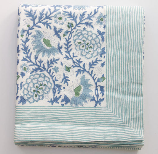 Extra Large Sunny Day Block Printed Tablecloth 340x160cm